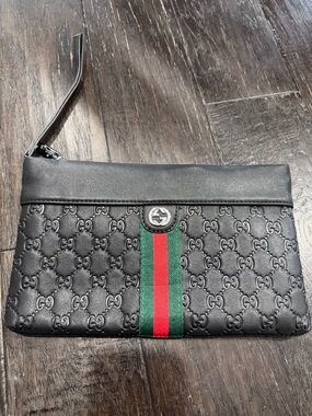 Gucci Black Embossed GG Large Wristlet or Clutch